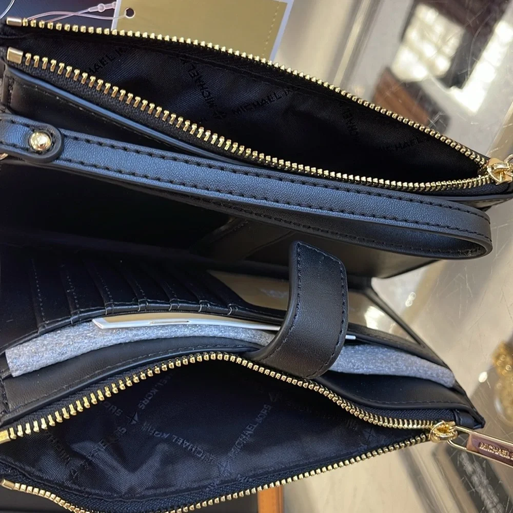 MICHAEL KORS JST LG DOUBLE ZIP WRISTLET WALLET PHONE HOLDER BLACK MULTI NWT